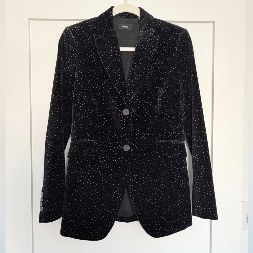 Theory Black Velvet Slim Blazer with White Dots - Brand New - Size 4